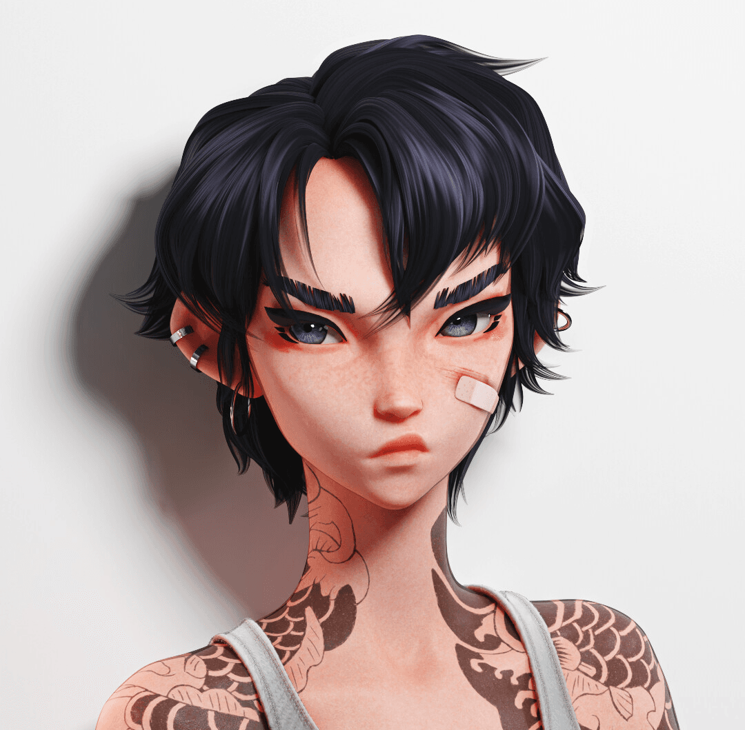 Breakdown: 3D Girl with Koi Fish Tattoo